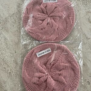 Pink Knitted Beret Set